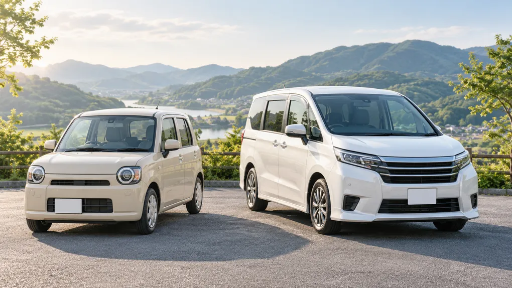 軽自動車とミニバンが並ぶAI生成イメージ